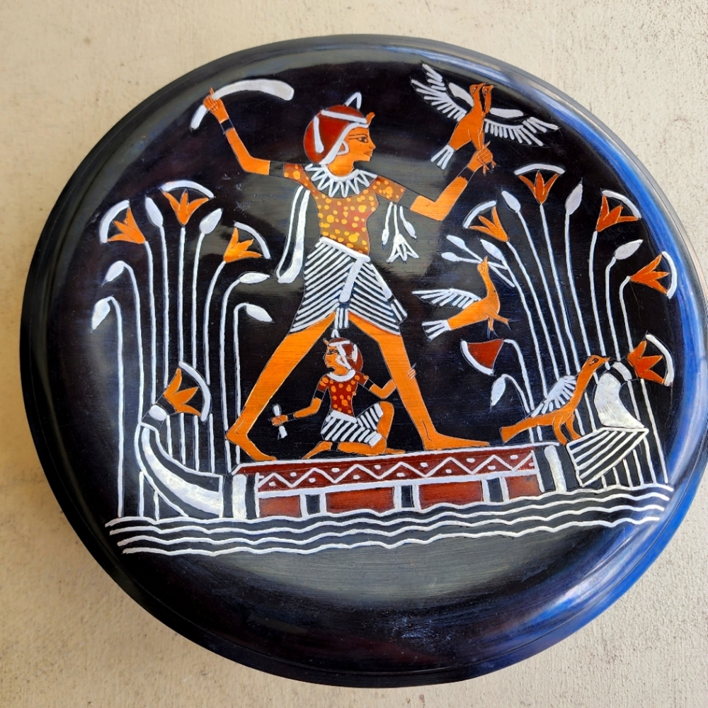 Egypian Metal Plate with copper inlaid.  Beautiful Showpiece and wall decor